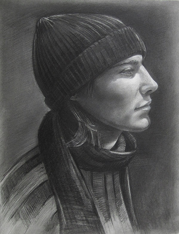 dark graphite portrait profile drawing
