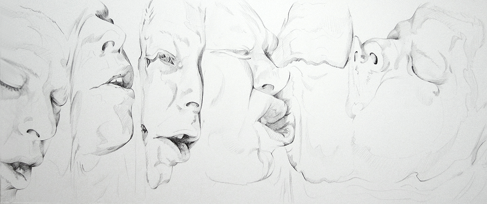 Graphite Drawing of Faces melting together