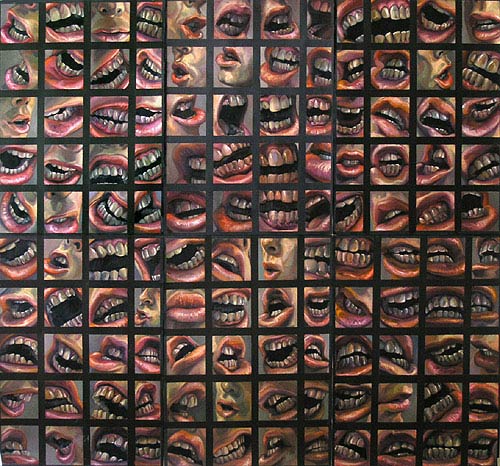 120 oil paintings of aggressive gnashing teeth