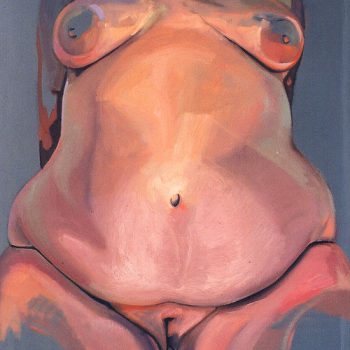 Thick and loosely painted belly of a colorful large female nude