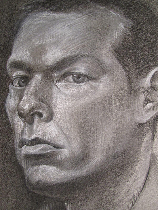A loose charcoal and conte self portrait drawing