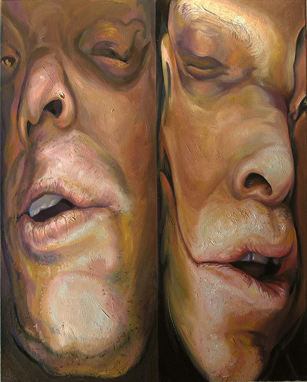 Oil painting of Two faces squished together