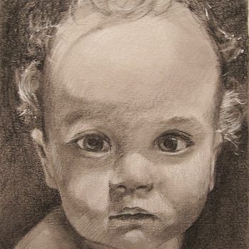 Conte and Carbon drawing of baby by scott hutchison