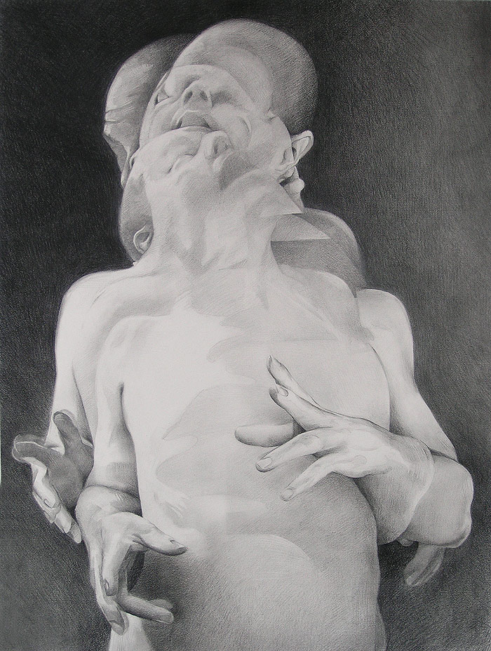 Figure drawing torso, layered and illustrating movement