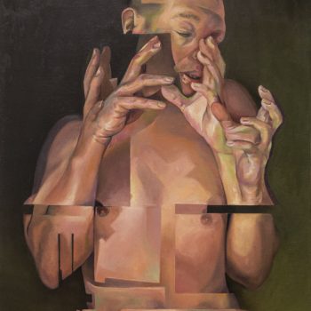 Collaged self portrait with multiple hands titled "Counterpoint" by Scott Hutchison