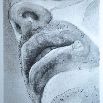 Graphite Drawing titled Waiting To Speak with his mouth open