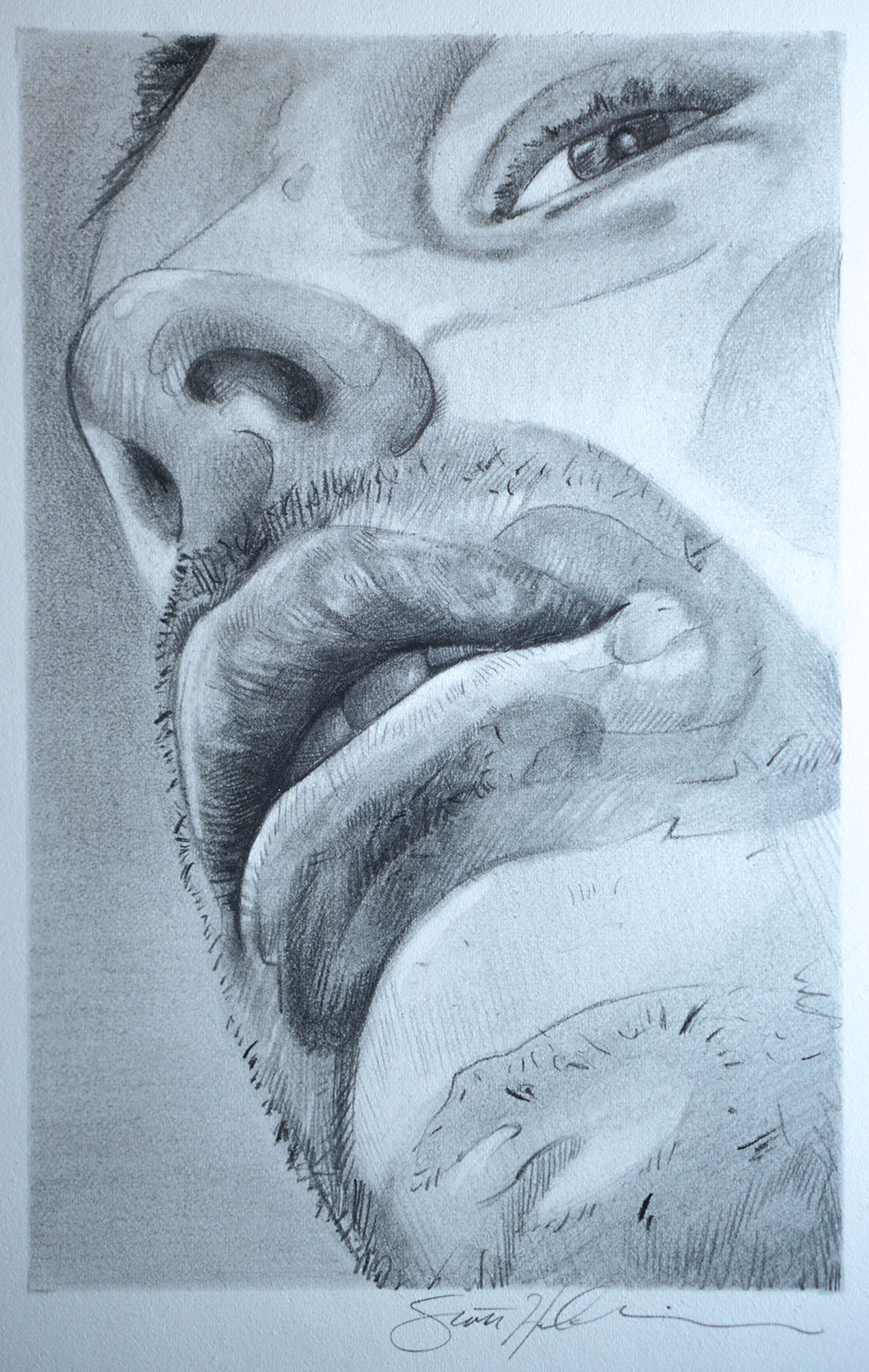 Graphite Drawing titled Waiting To Speak with his mouth open