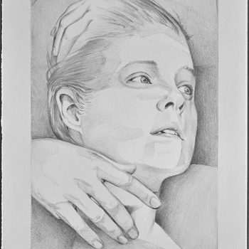Portrait drawing with a hand emerging from her hair and around her neck.