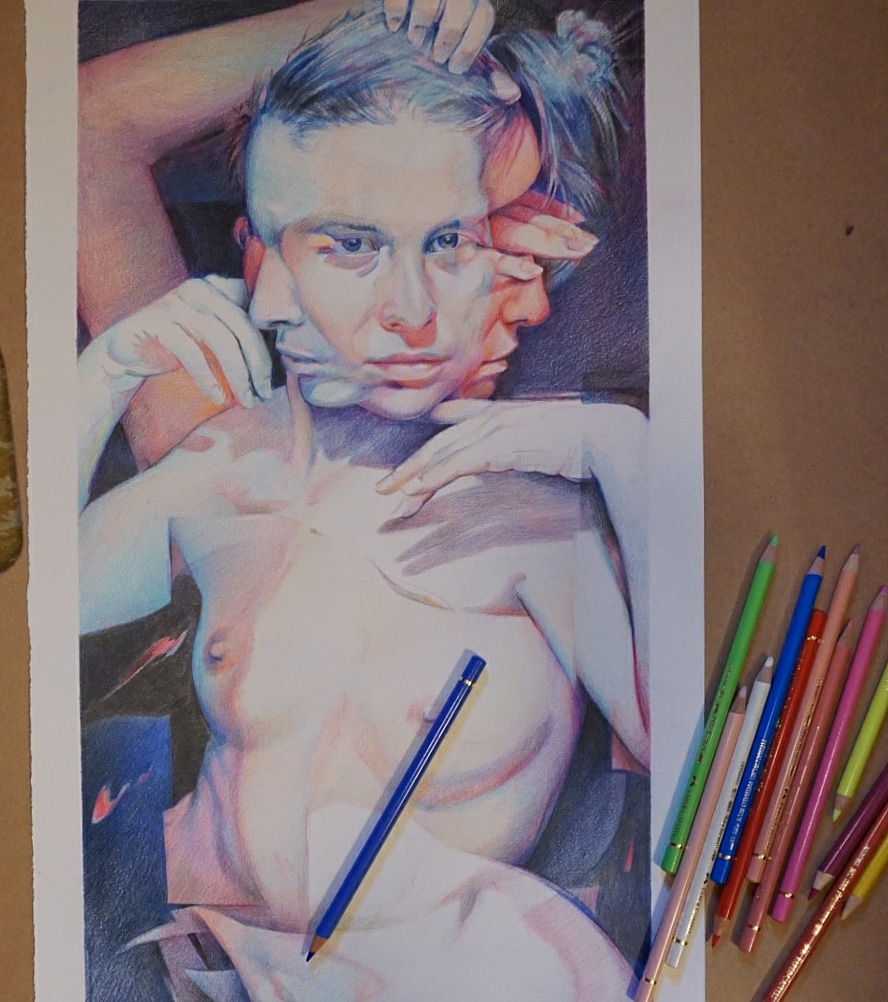 A work in progress - A moment of recognition - full compositional study in color pencils