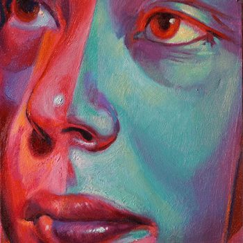 Pink , blue and green portrait called Divided by Scott Hutchison