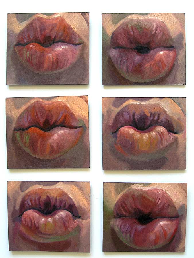 six oil painting of a kiss