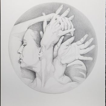 Profile portrait in graphite with hands