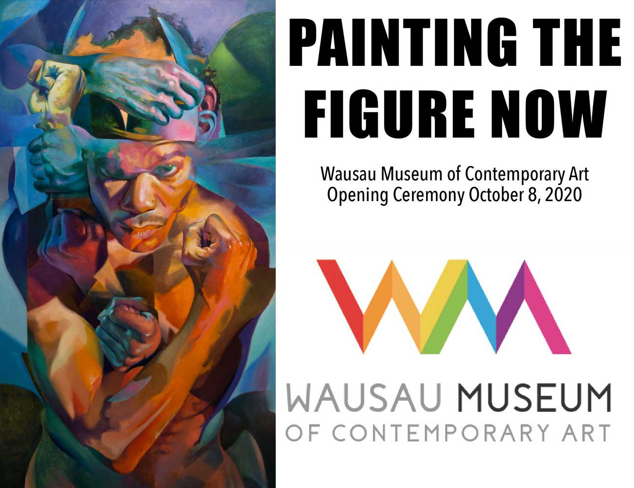 Postcard invite for "Painting The Figure Now" 2020 at Wausau Museum of Contemporary Art. 